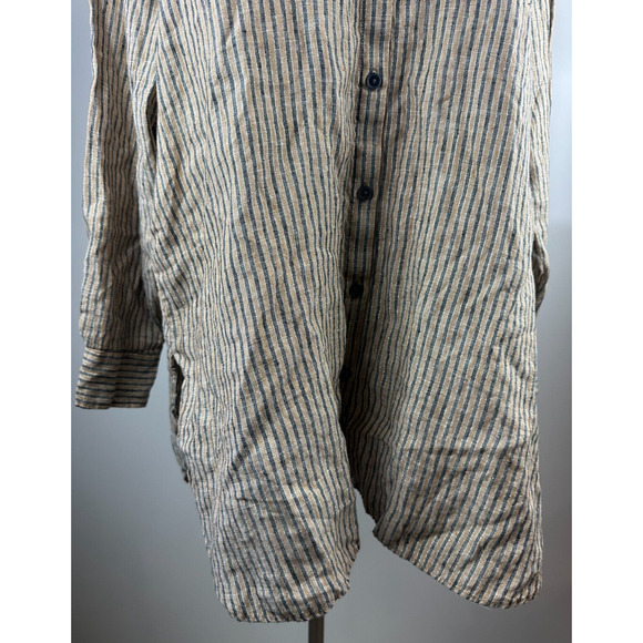 Boden Linen Button Front Long Tunic Top Metallic Stripe Shirt US Size 16/18 R - Picture 6 of 14